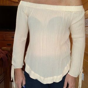 Off the shoulder cream sparkles top